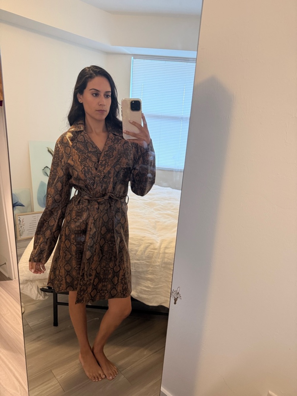 Blank NYC Brown Snake-Print Long Sleeve Wrap Dress/Jacket